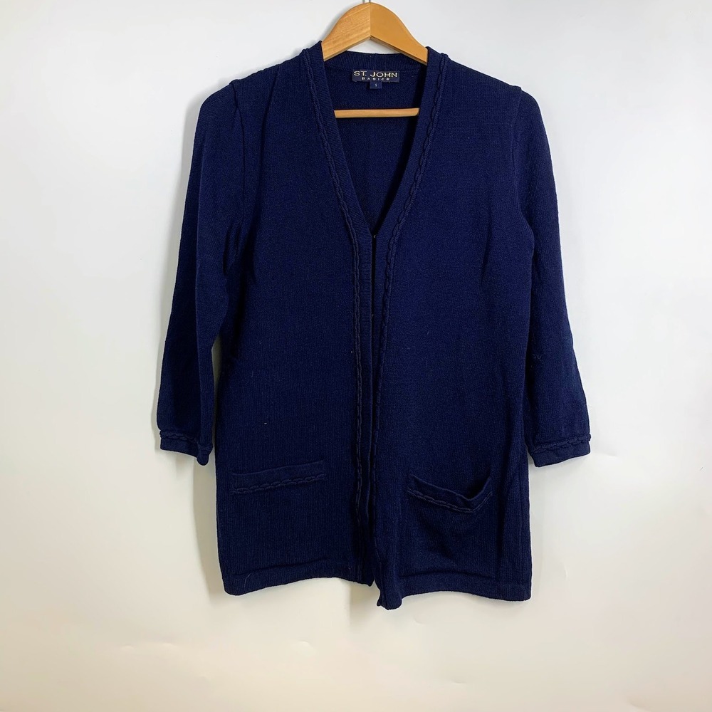 ST‎ JOHN BASICS Santana Knit Cardigan Sweater Pockets Size S